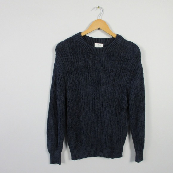 Wilfred Essential Chenille Knit Sweater Women M Blue Ribbed Crew Neck Lounge 574 - Picture 1 of 9